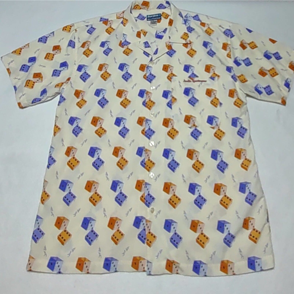 Vintage Jordin Sportswear Dice Polo Button Up Shirt Men's Large S/S Poly